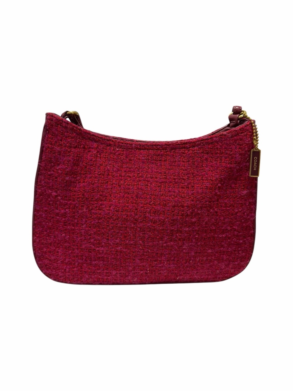 Coach Wine/Red Tweed Textile/Leather Plaid Handbag